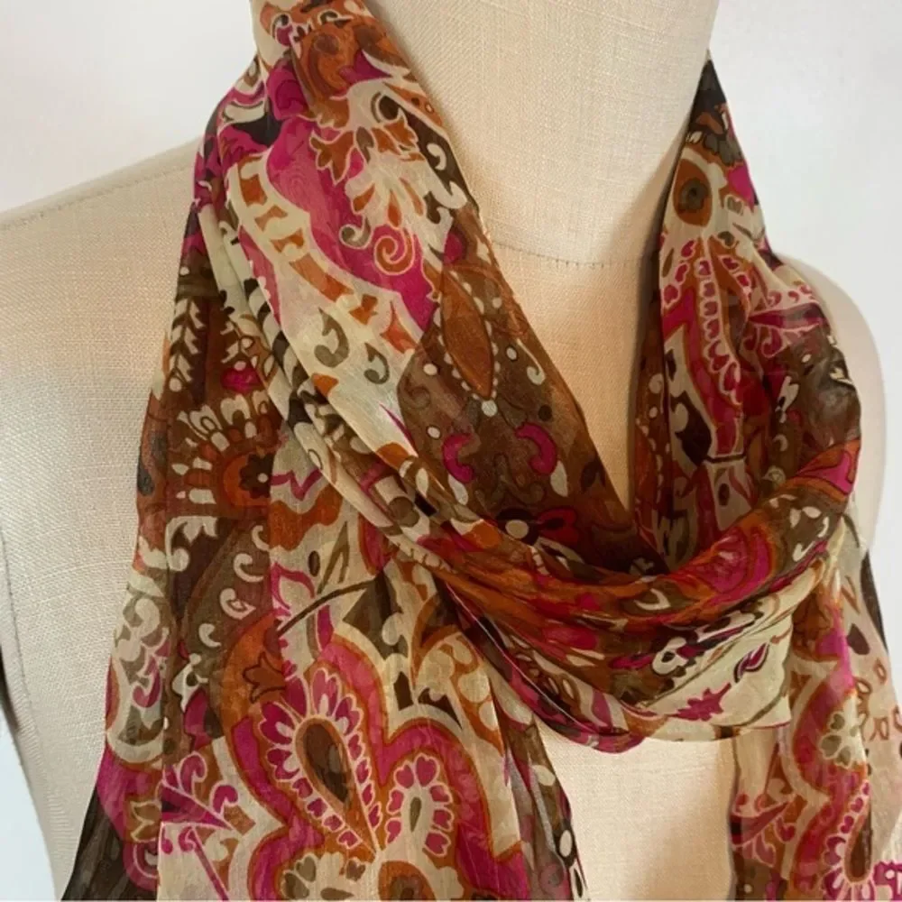 CJ Banks Floral Paisley Abstract Print Oblong Scarf Silky Sheer